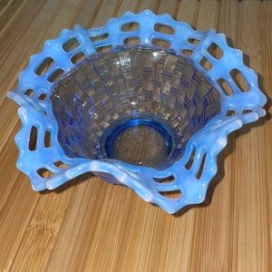 Antique Fenton Opalescent Blue Candy Dish